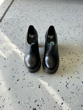 Dr. Martens Black Slip-On Platform Clogs with Yellow Welt Stitching